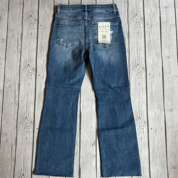 Risen Blue Distressed Straight Leg Jeans - Picture 4 of 5